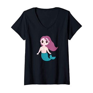 T-shirt Sirène vert col en v femme