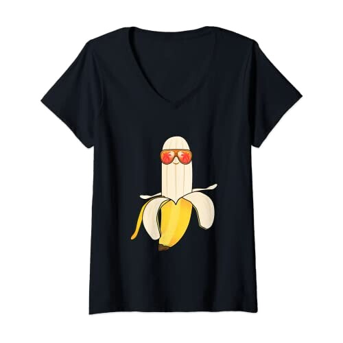 T-shirt Banane noir col en v femme