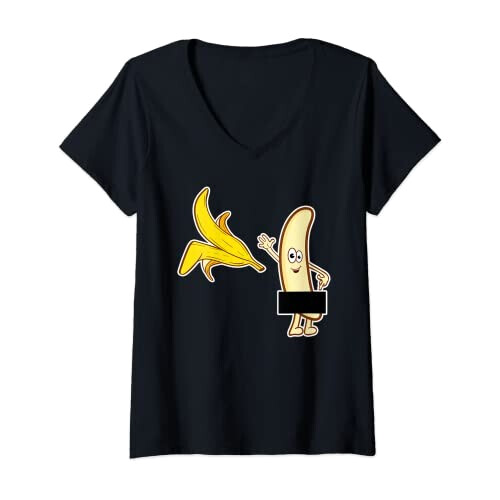 T-shirt Banane noir col en v femme
