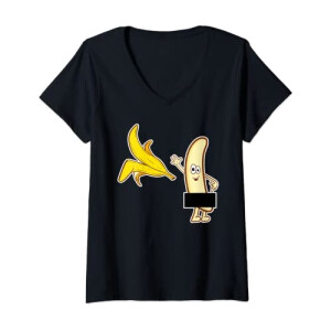 T-shirt Banane noir col en v femme