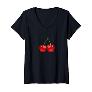 T-shirt Cerise noir col en v femme