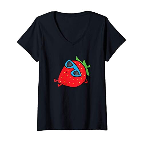 T-shirt Fraise noir col en v femme