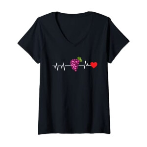 T-shirt Raisin noir col en v femme