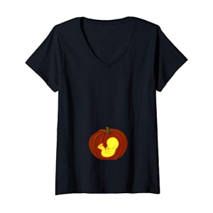 T-shirt Citrouille noir col en v femme