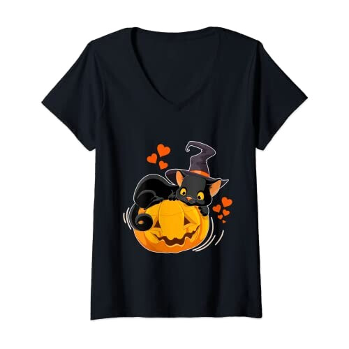 T-shirt Citrouille noir col en v femme