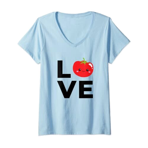 T-shirt Tomate bleu col en v femme