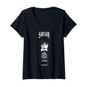 T-shirt Mercredi Addams noir col en v femme