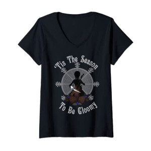 T-shirt Mercredi Addams noir col en v femme