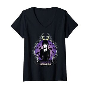 T-shirt Mercredi Addams noir col en v femme