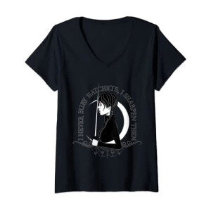 T-shirt Mercredi Addams noir col en v femme